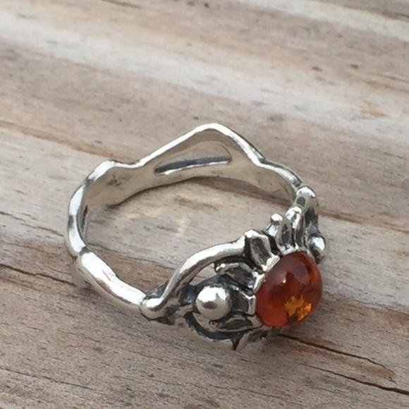 Sunflower Dancer Ring .925 Sterling Silver w/ genuine Amber - Picture 4 of 8
